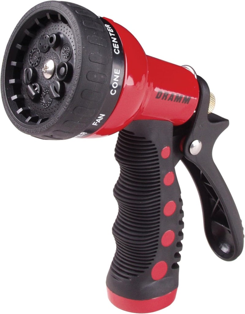 Dramm ® Revolver Heavy Duty 9-Pattern Garden Hose Nozzle – Adjustable Metal Spray Gun with Thumb-Control Flow & Ergonomic Grip – Red - Image 1